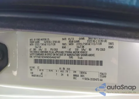 2013 Ford E-150 Commercial из США, поврежденный, VIN 1FTNE1EW9DDA92167